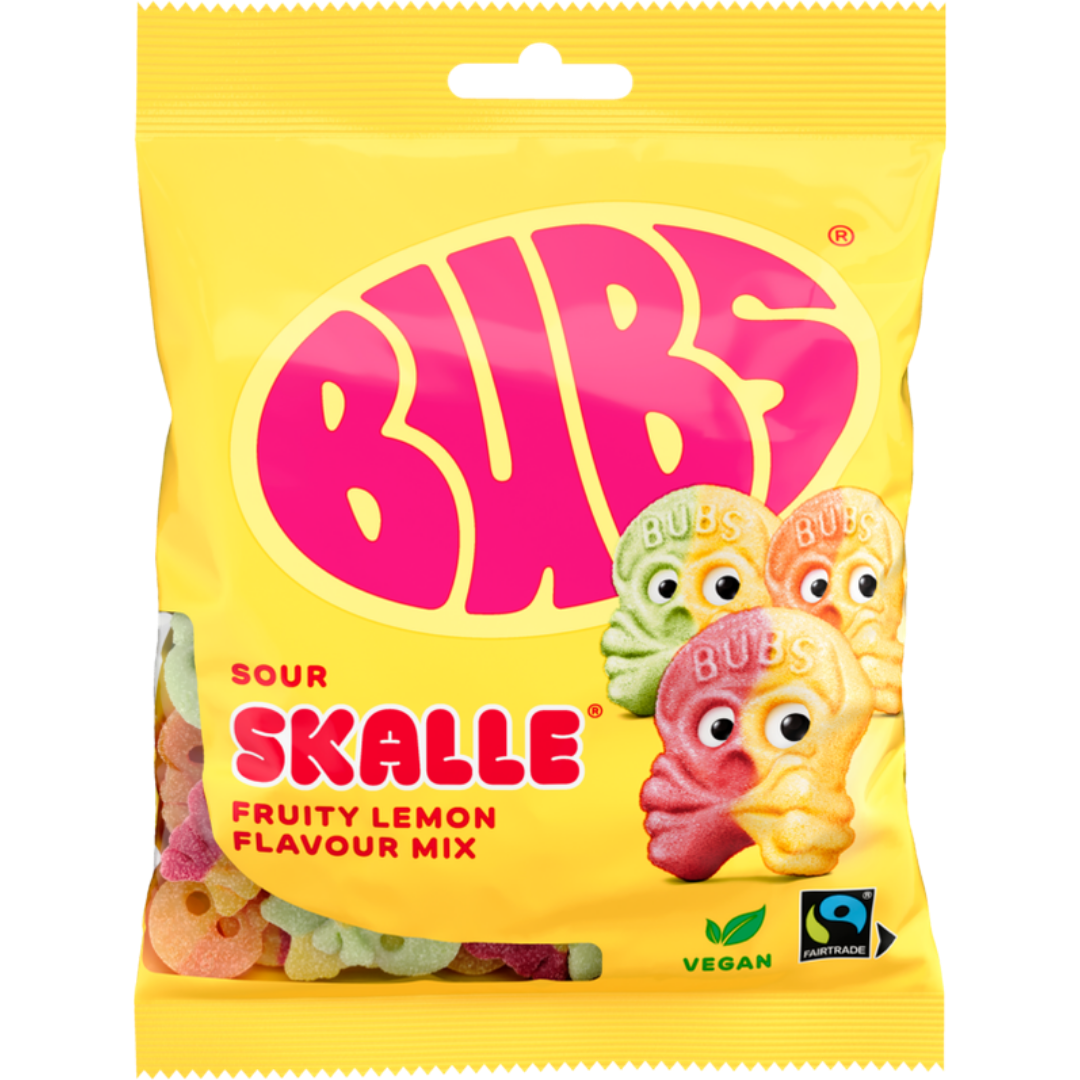 Bubs Sour Skulls 90g and 190g bags Swedish Gummy Candy